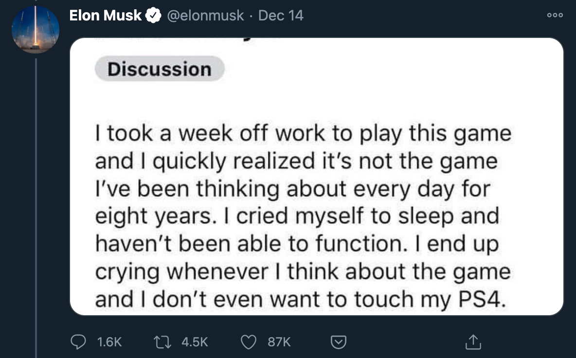 Elon Mask Cyberpunk problems Reddit