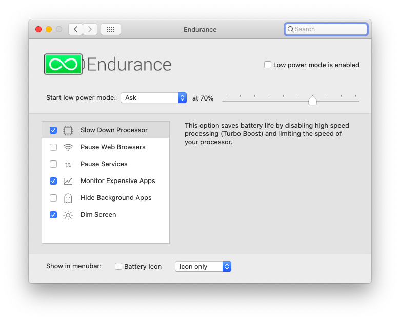 Endurance app extend battery life