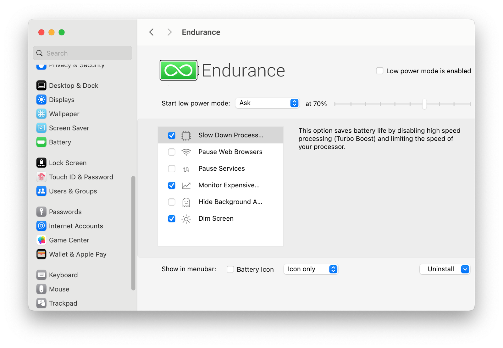 endurance low power mode