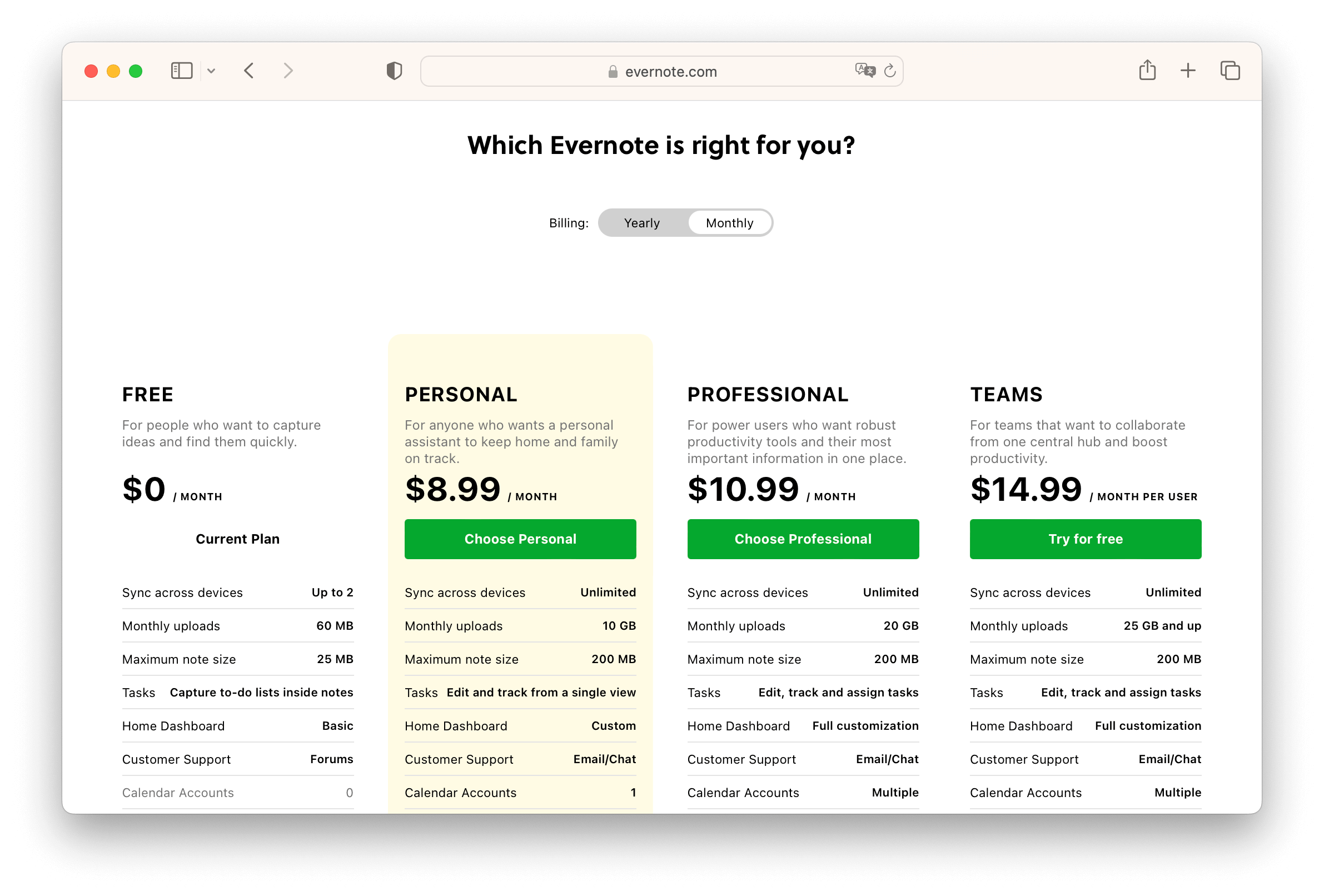 evernote-pricing-plans