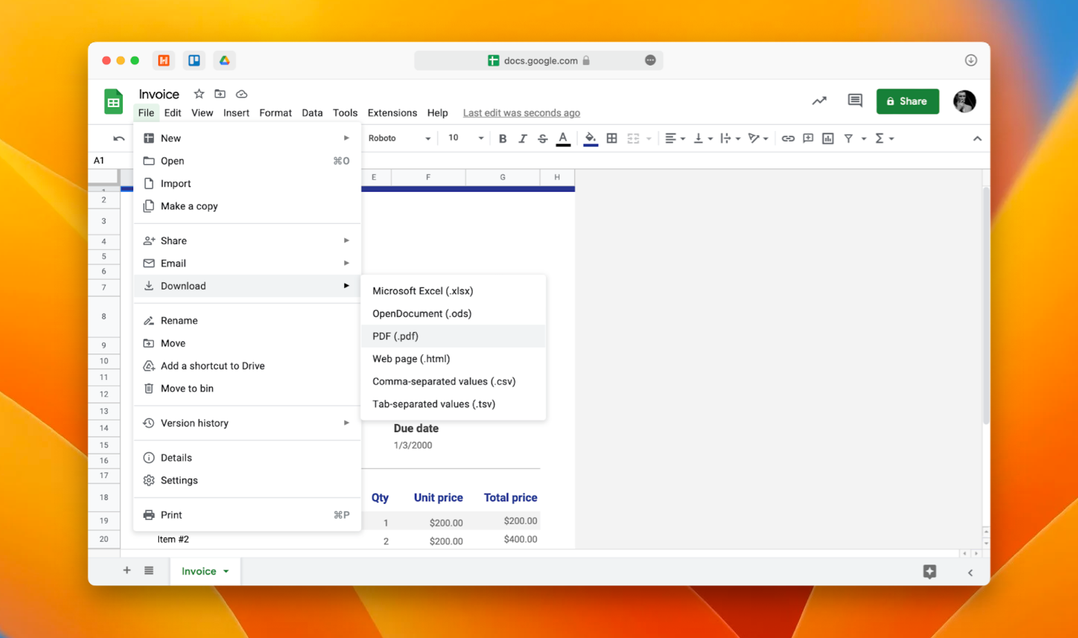 convert Excel to PDF with all columns in Google Sheets