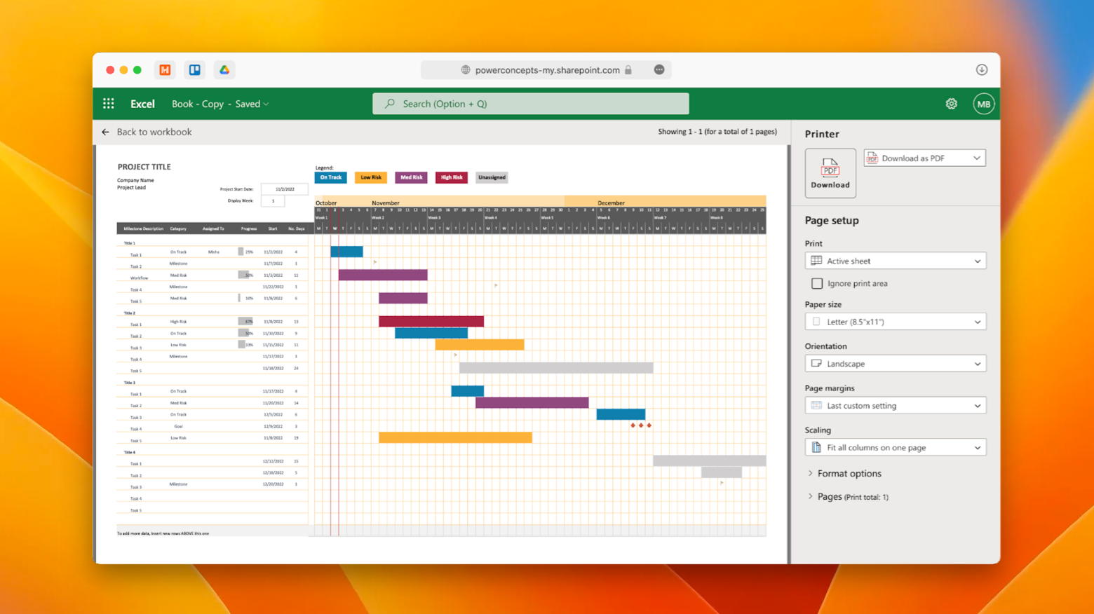 convert Excel to PDF file using the Microsoft Office Print option