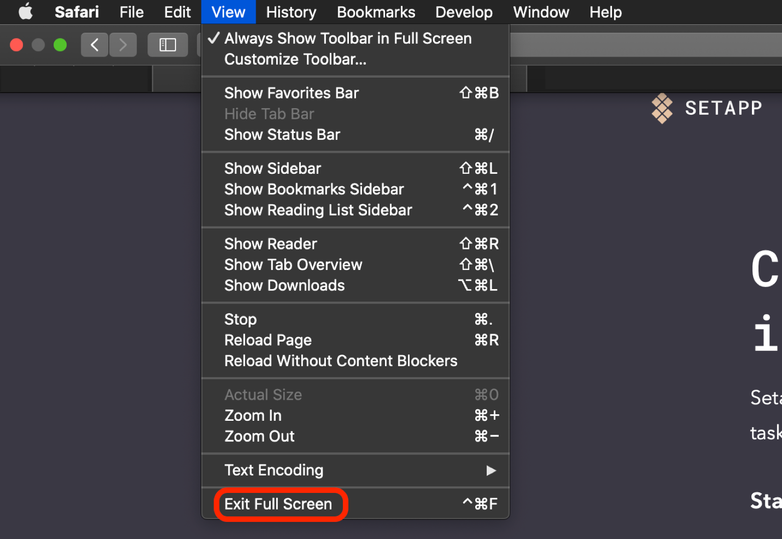 exit fullscreen shortcut for chrome on mac