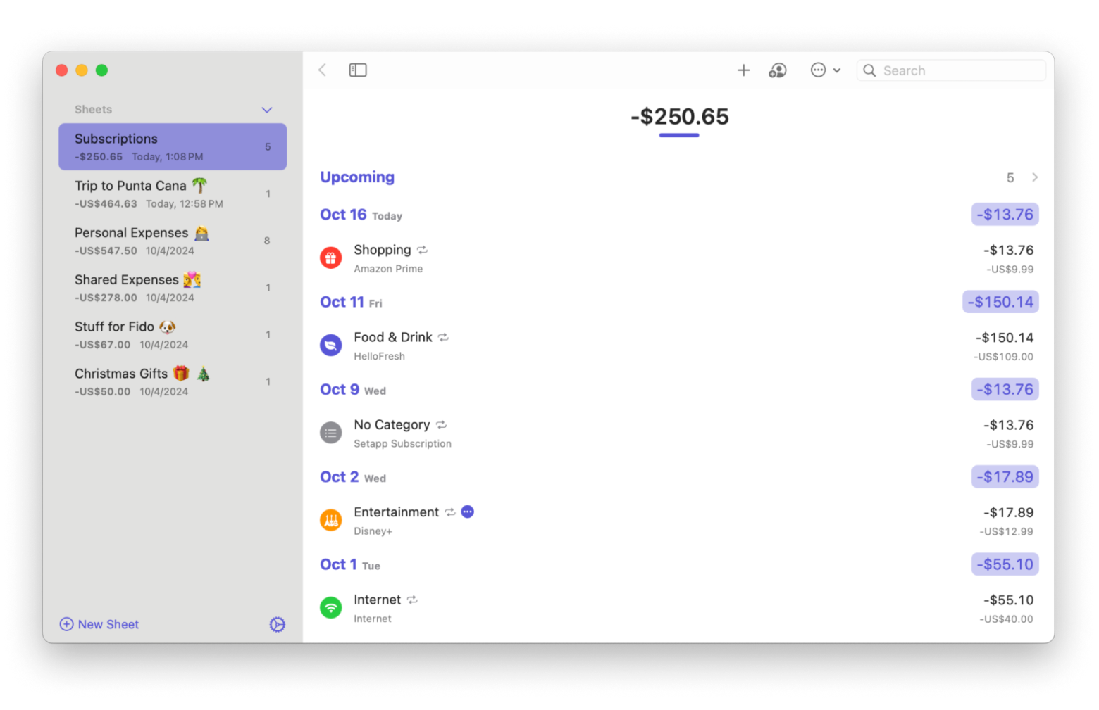 expenses expense tracking app mac