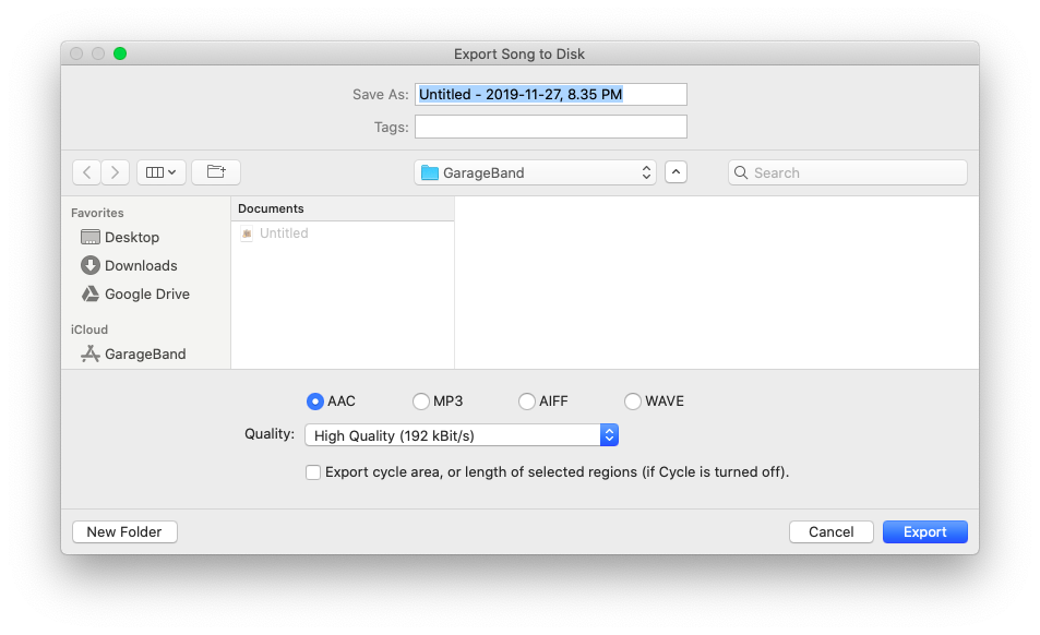 export song GarageBand Mac