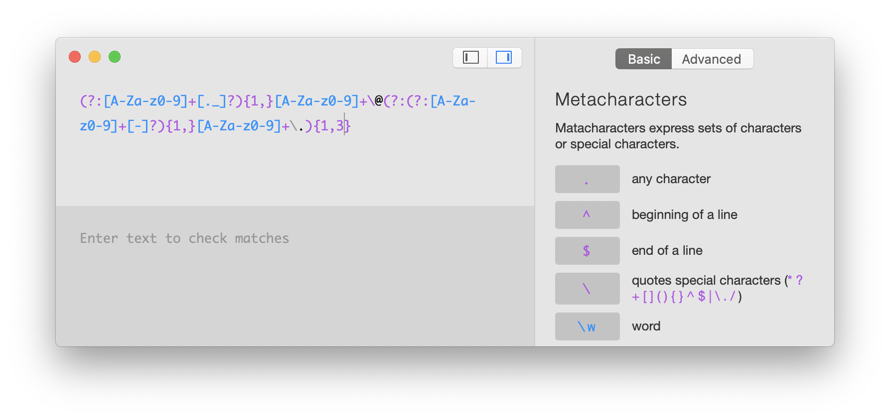 Expressions, regex app