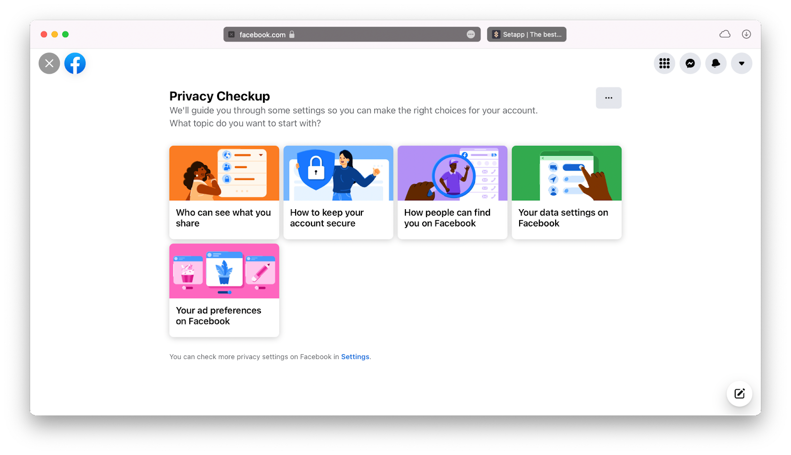 facebook privacy checkup mac