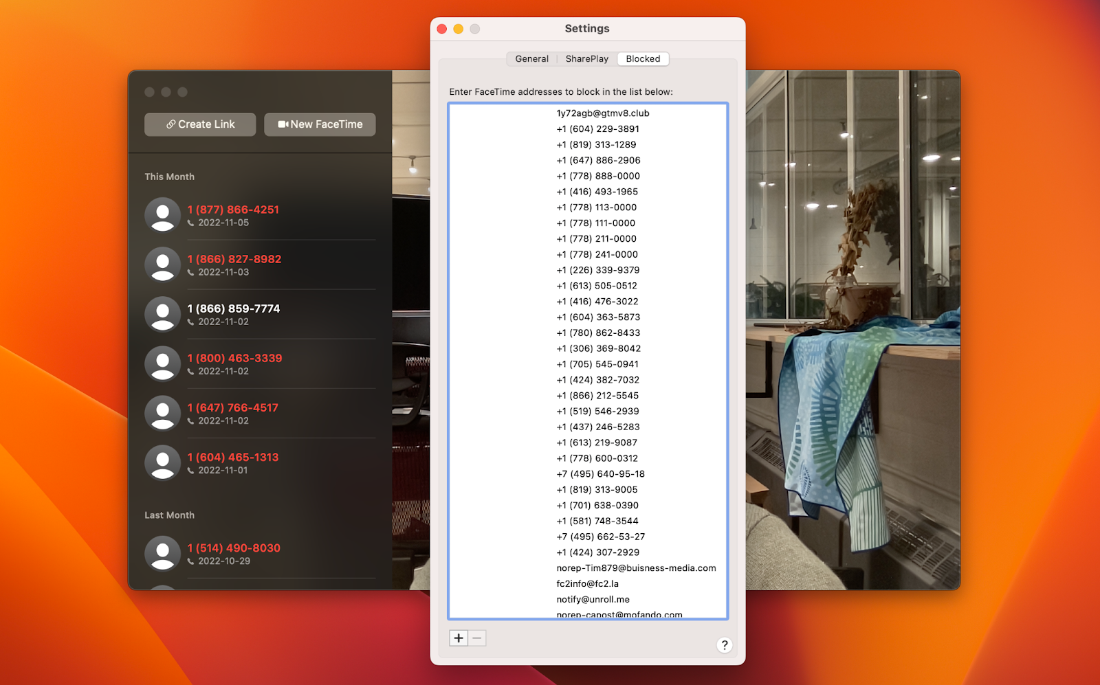 facetime blocked list mac app