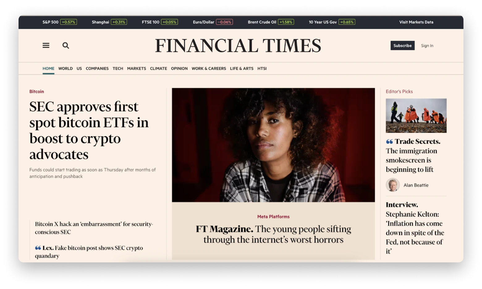 Financial Times home page