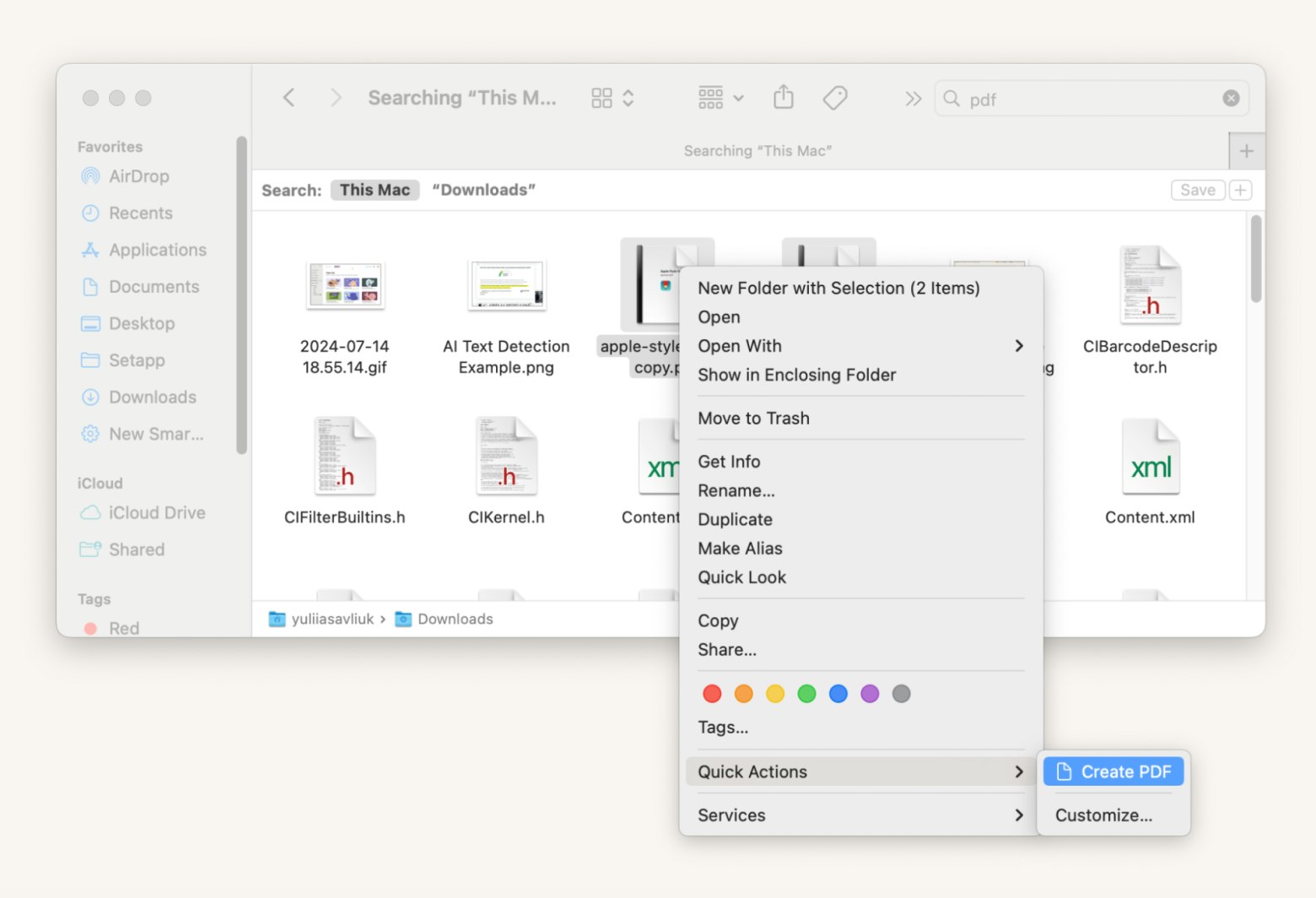 Create PDF in Finder