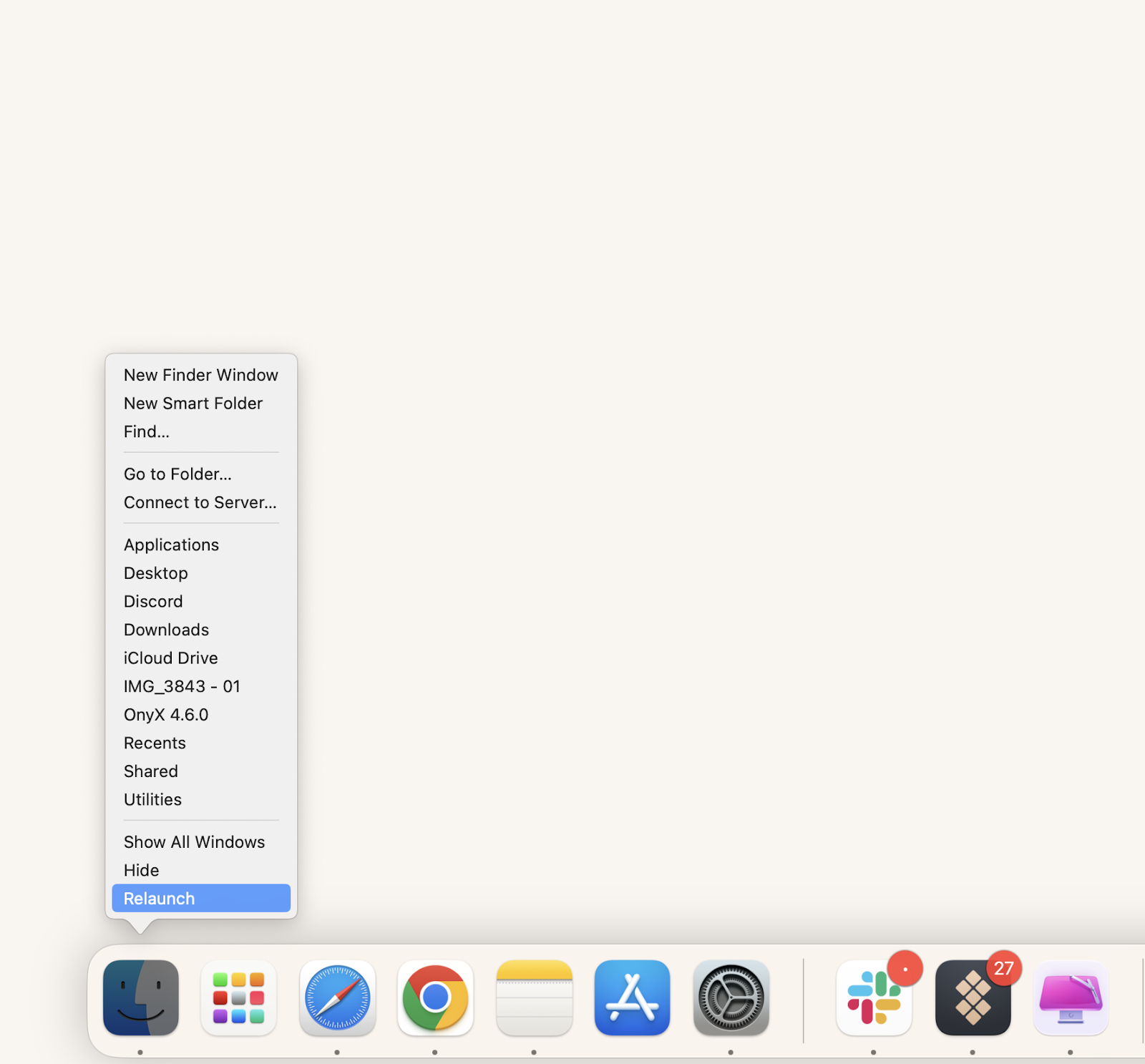 finder relaunch from dock mac