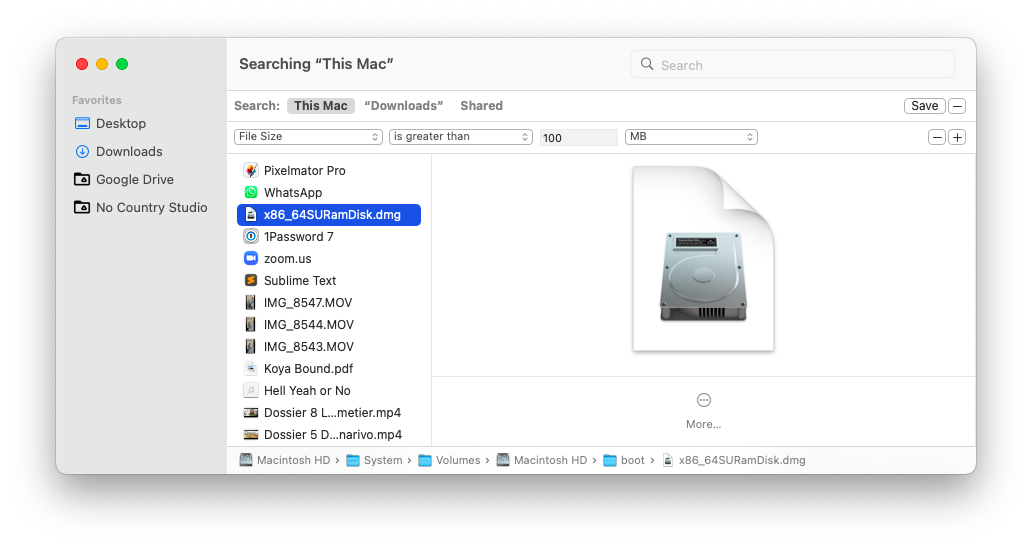 find large files using Finder