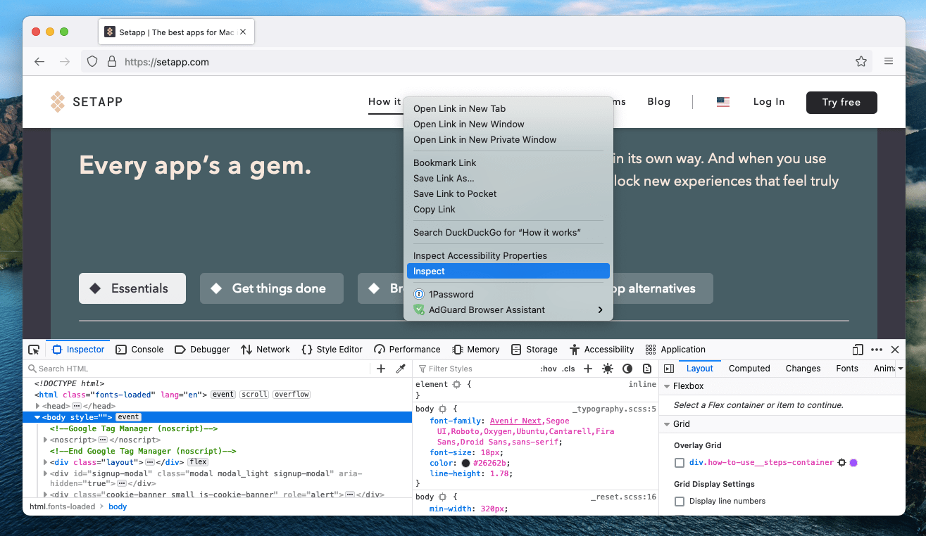 firefox inspect element mac