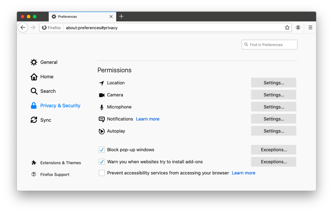 firefox for mac turn off pop-up blocker