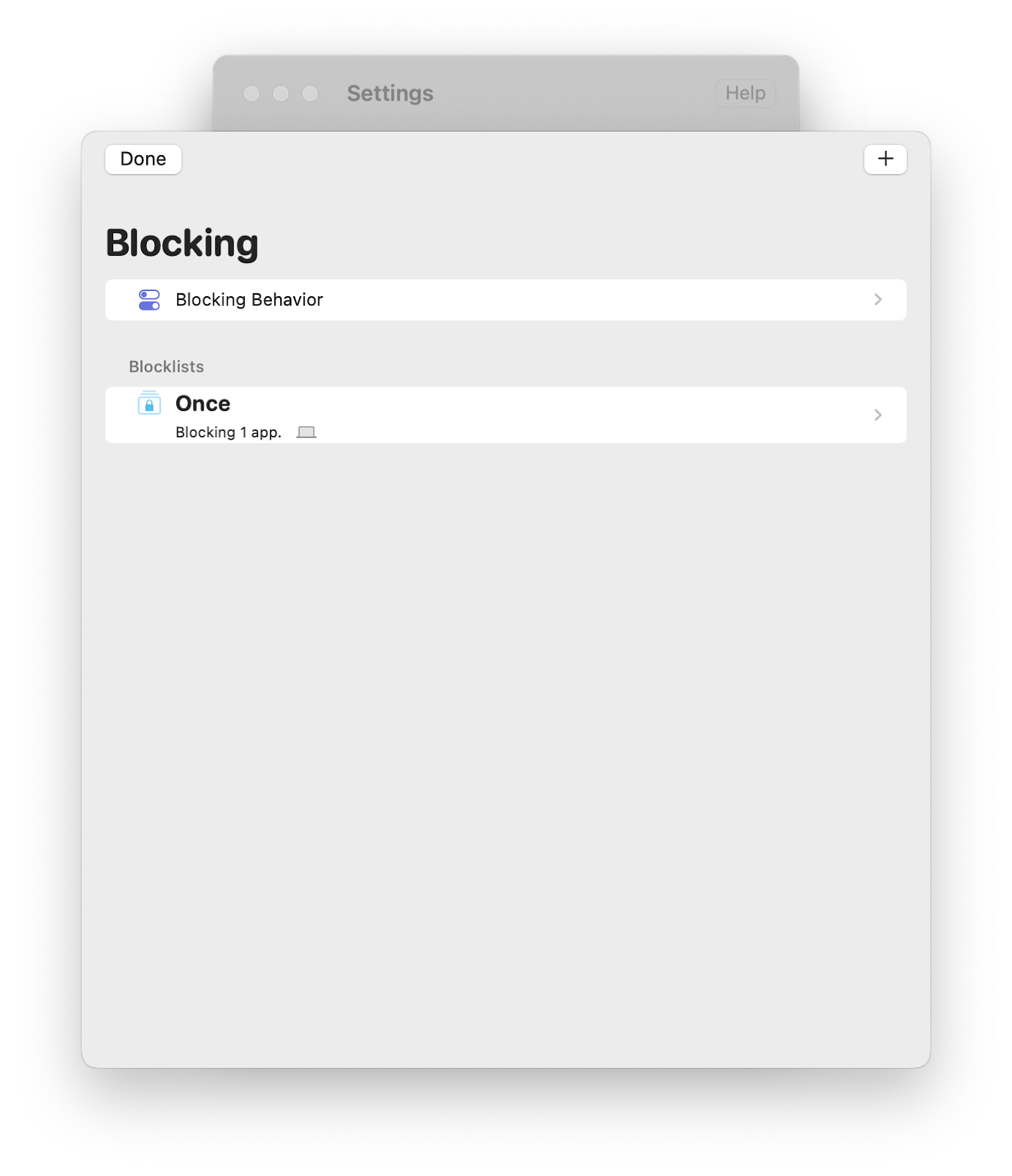 Focused Work's Blocking behavior settings