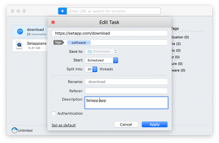 Splitting the downloads in threads to increase download speed