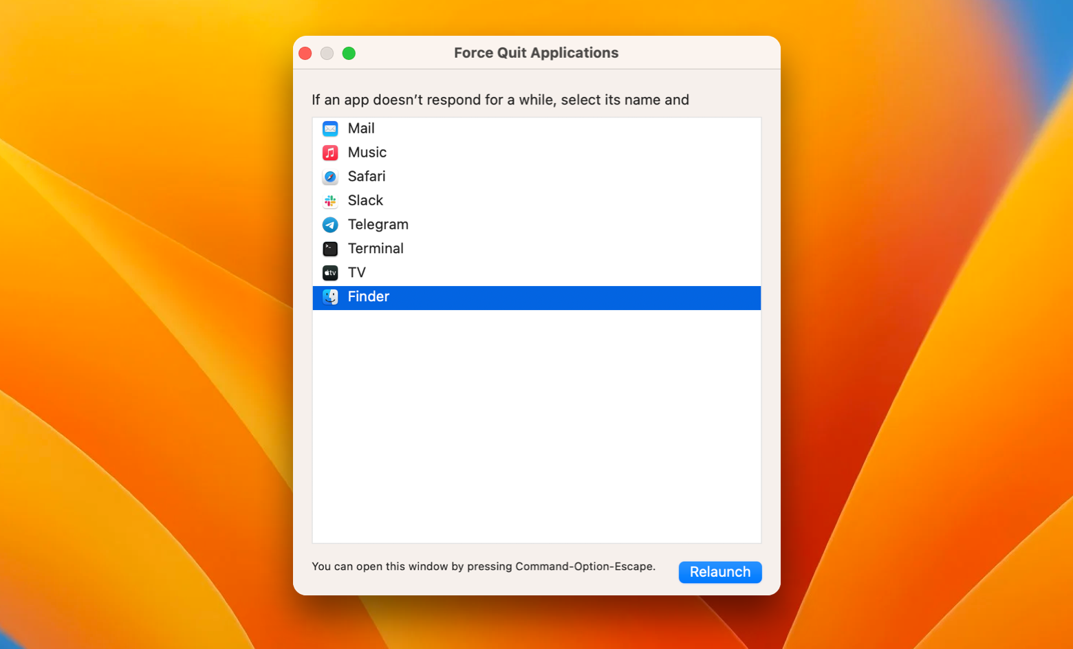 keyboard shortcut to force quit app mac