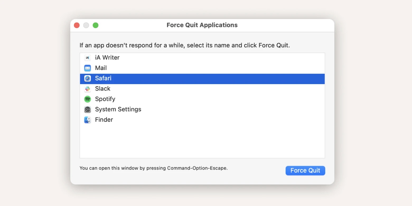 force quit applications on a Mac
