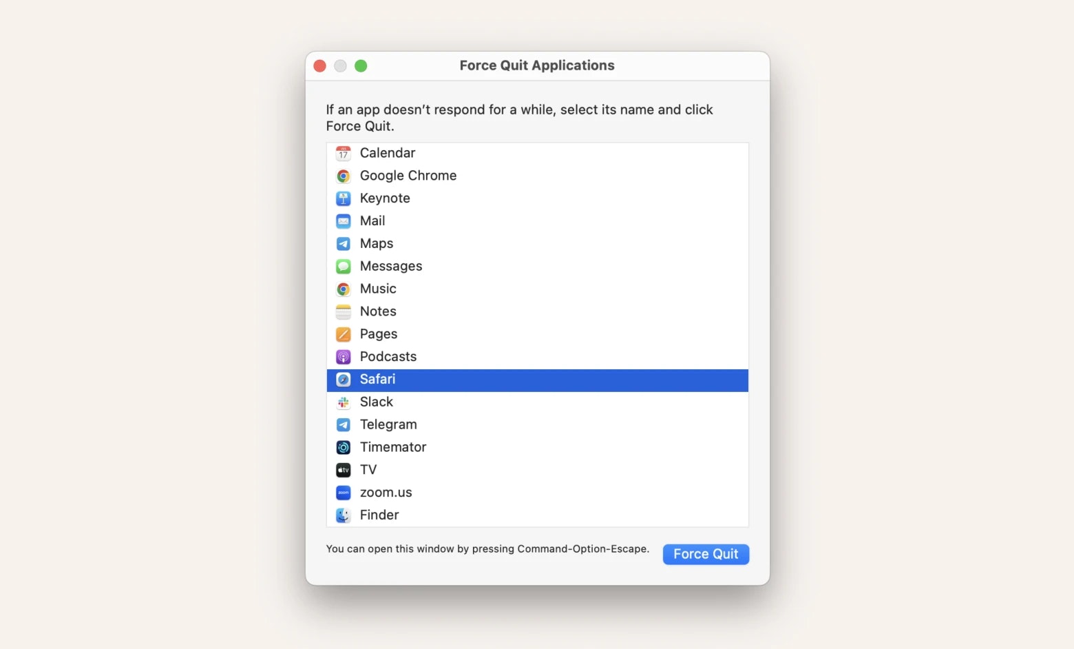 Force Quit Applications from Apple menu