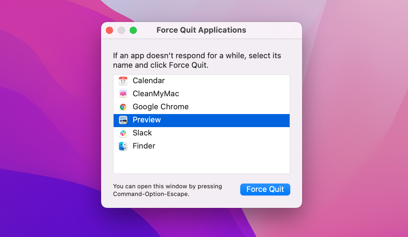 mac force quit applications paused