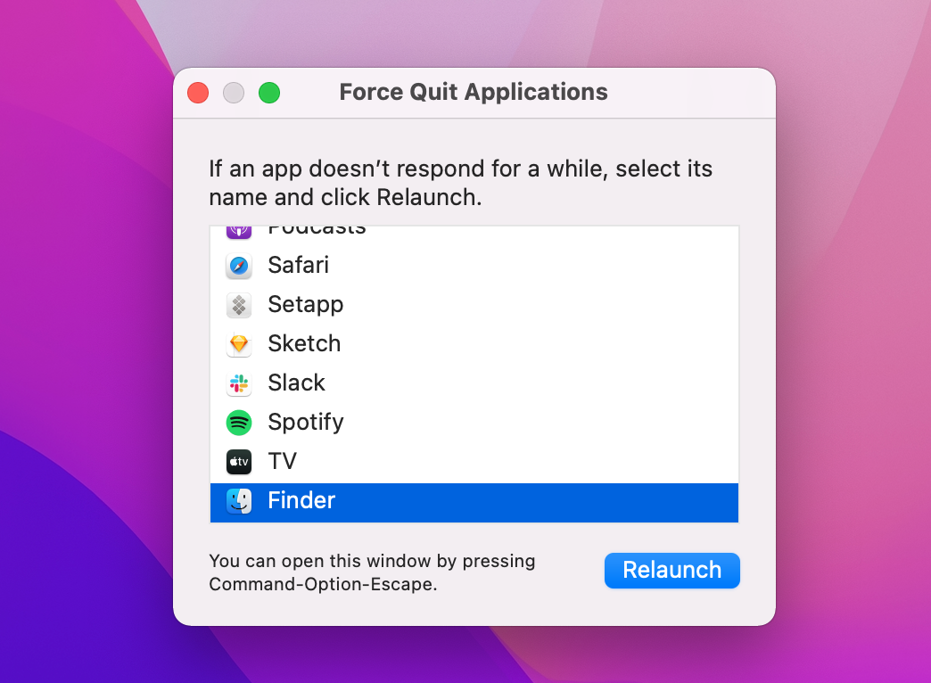 finder relaunch not working