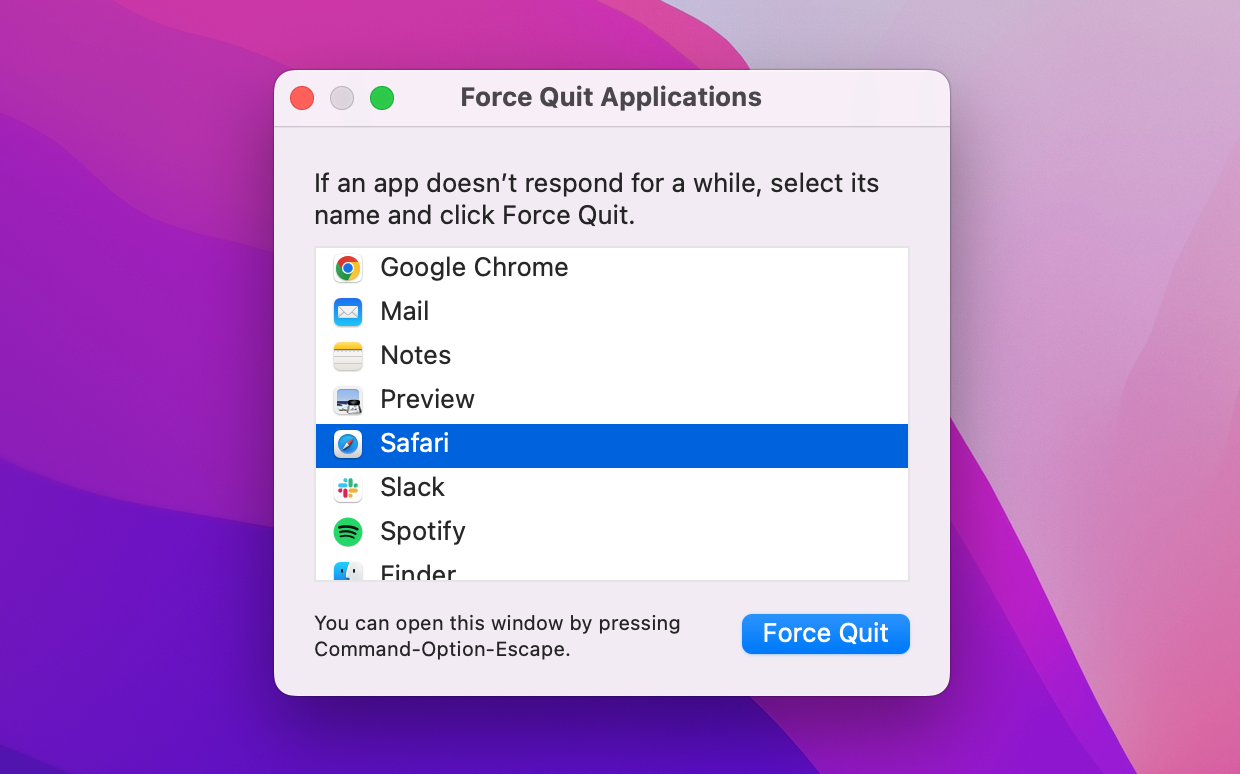 mac shortcut to force quit