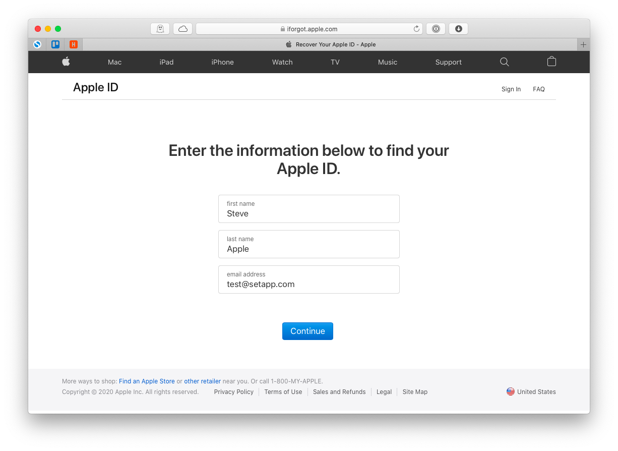find apple id with name and birthday