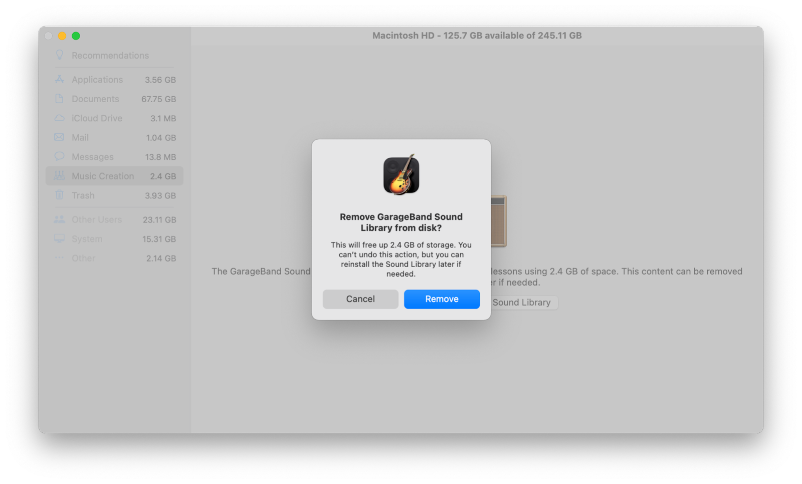 Remove GarageBand Sound Library
