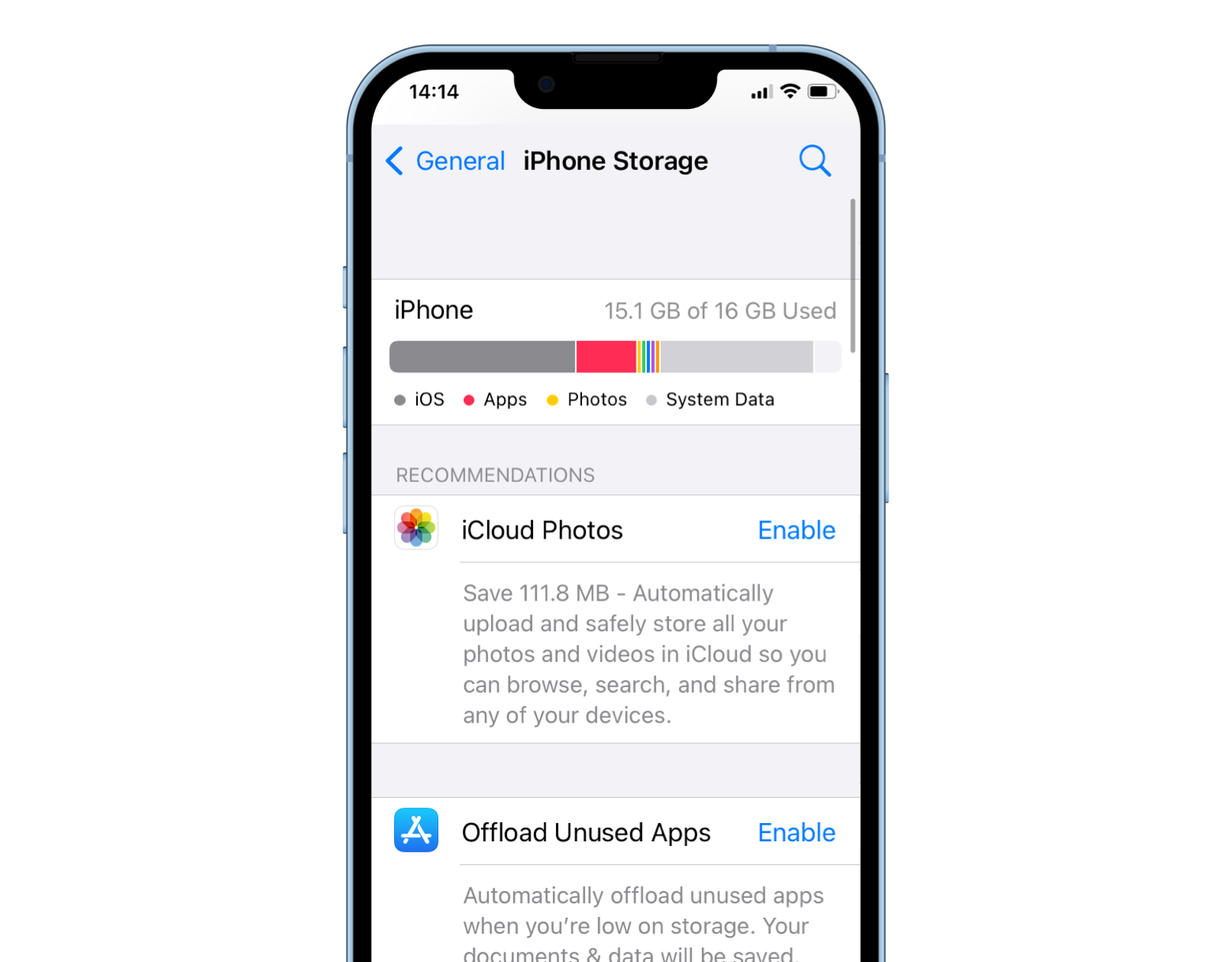 System Data iPhone storage graph