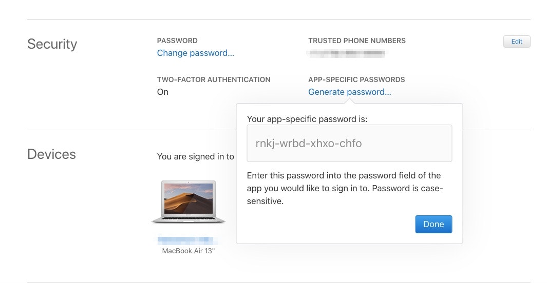 Generate App Specific Password on Mac