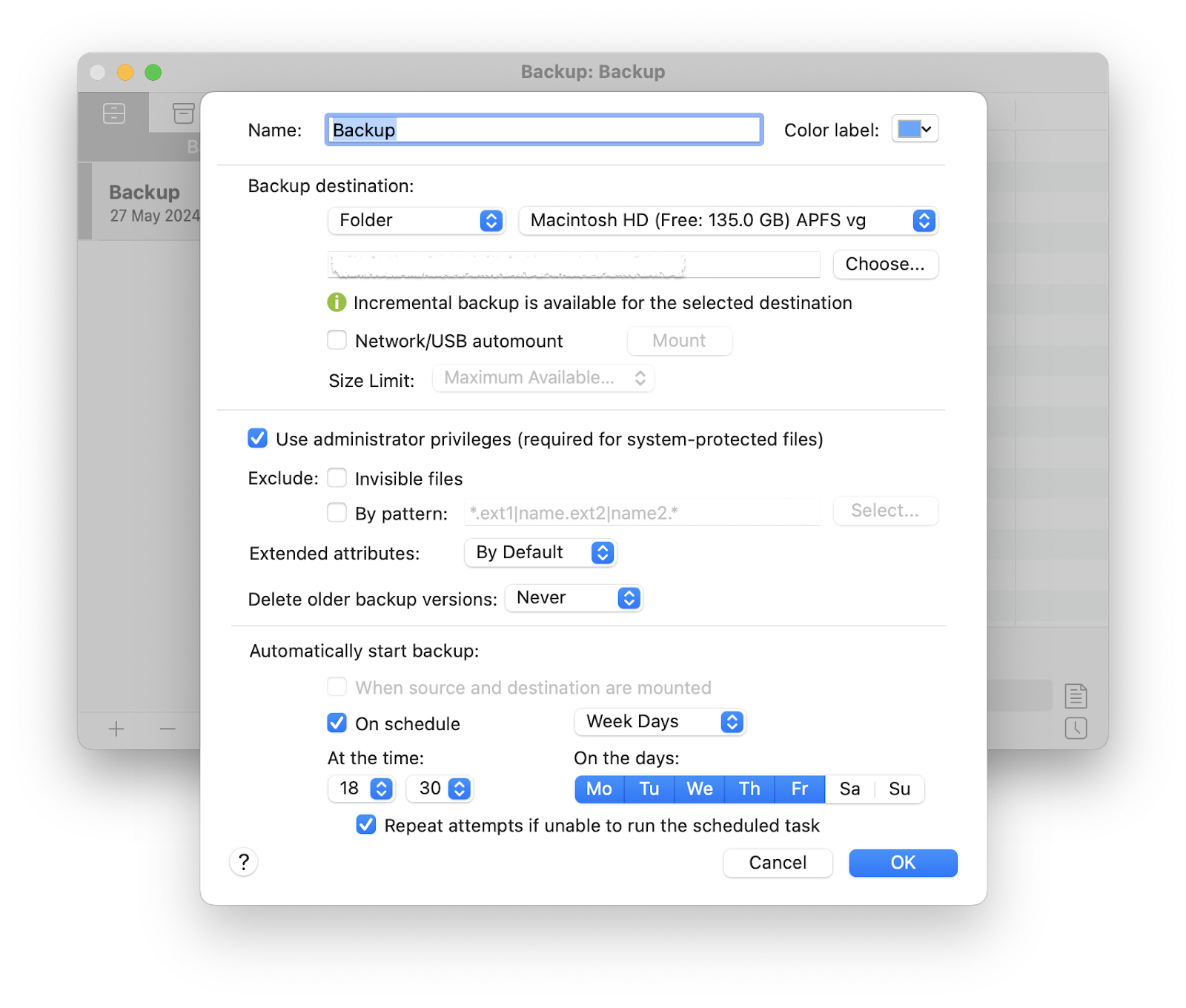 Obtenga la configuración de programación de Backup Pro