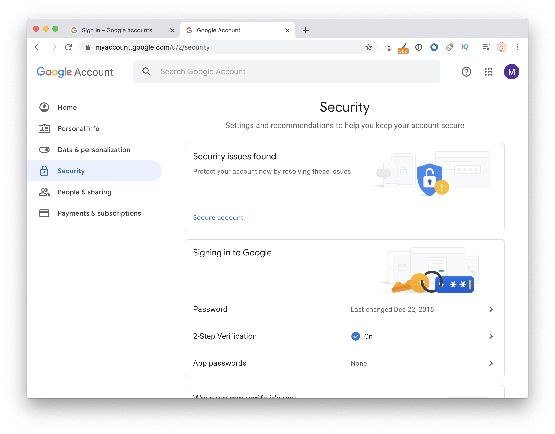 Google account security and verification