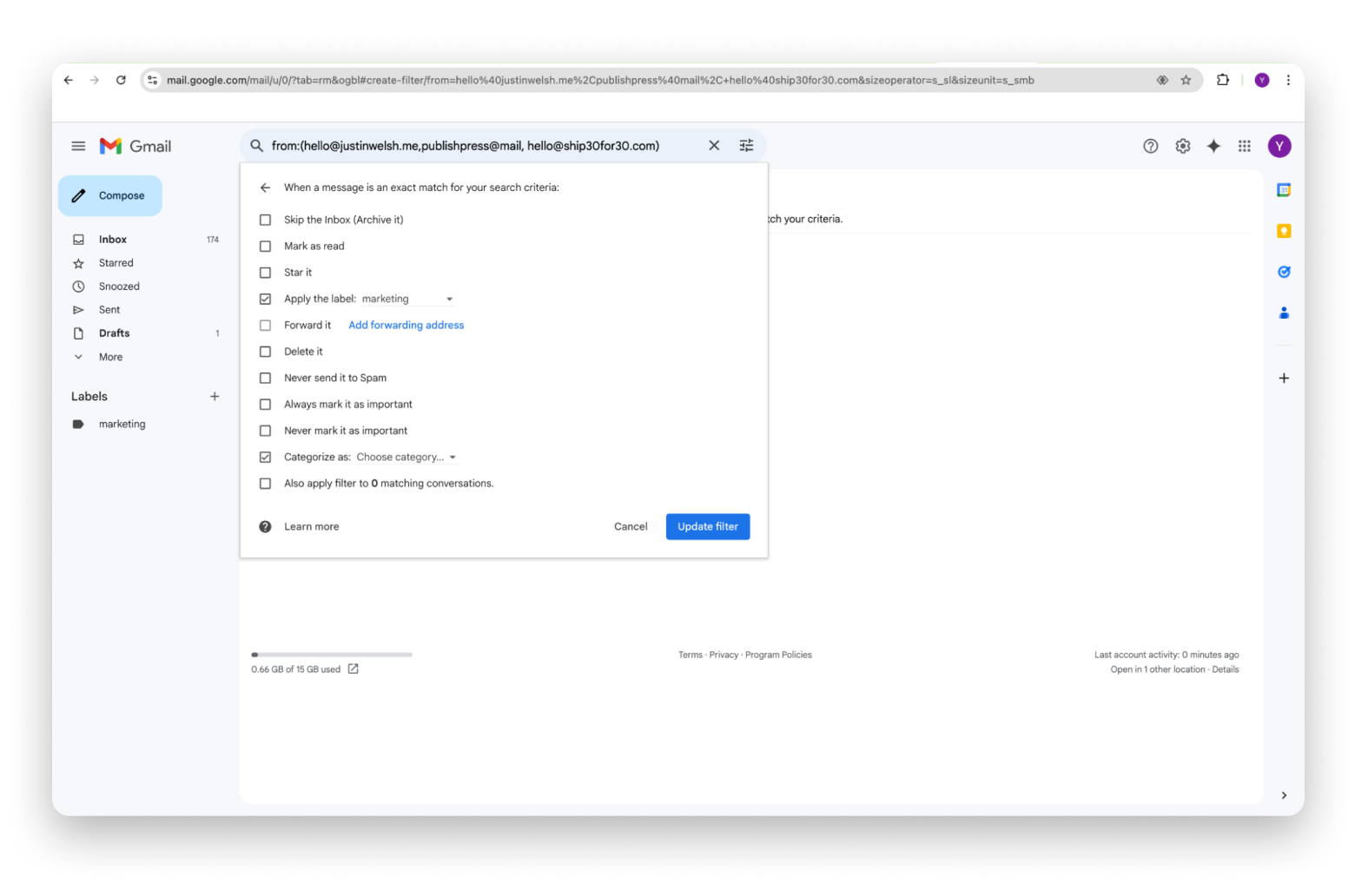 customize email filtering