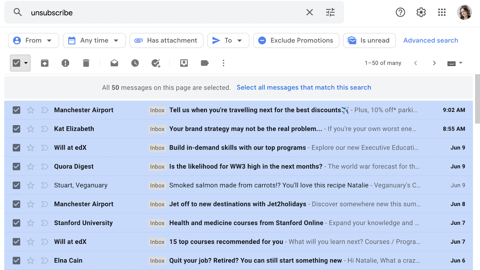 bulk unsubscribe in Gmail