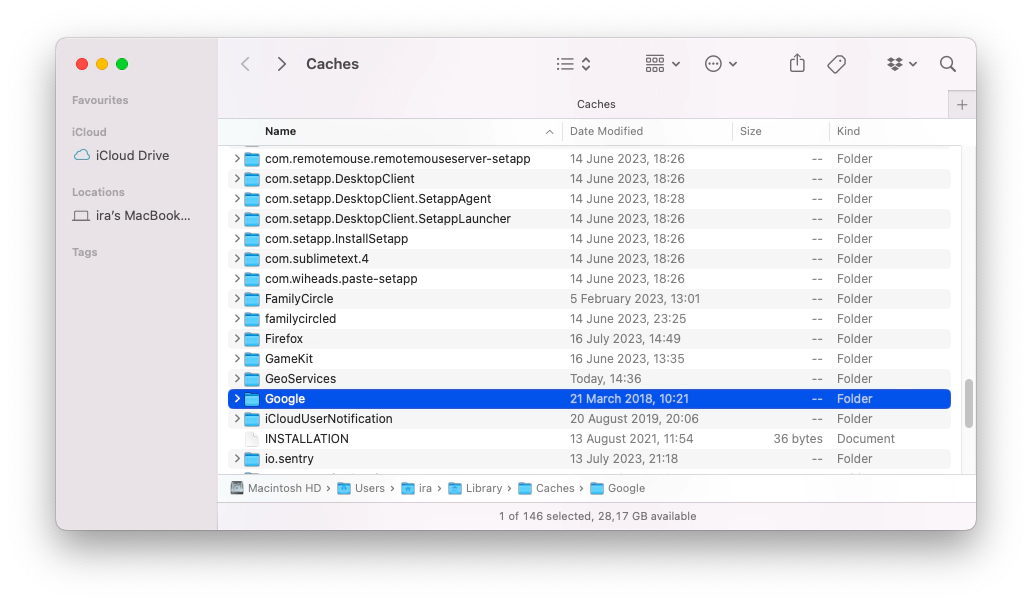 delete browser caches using Finder