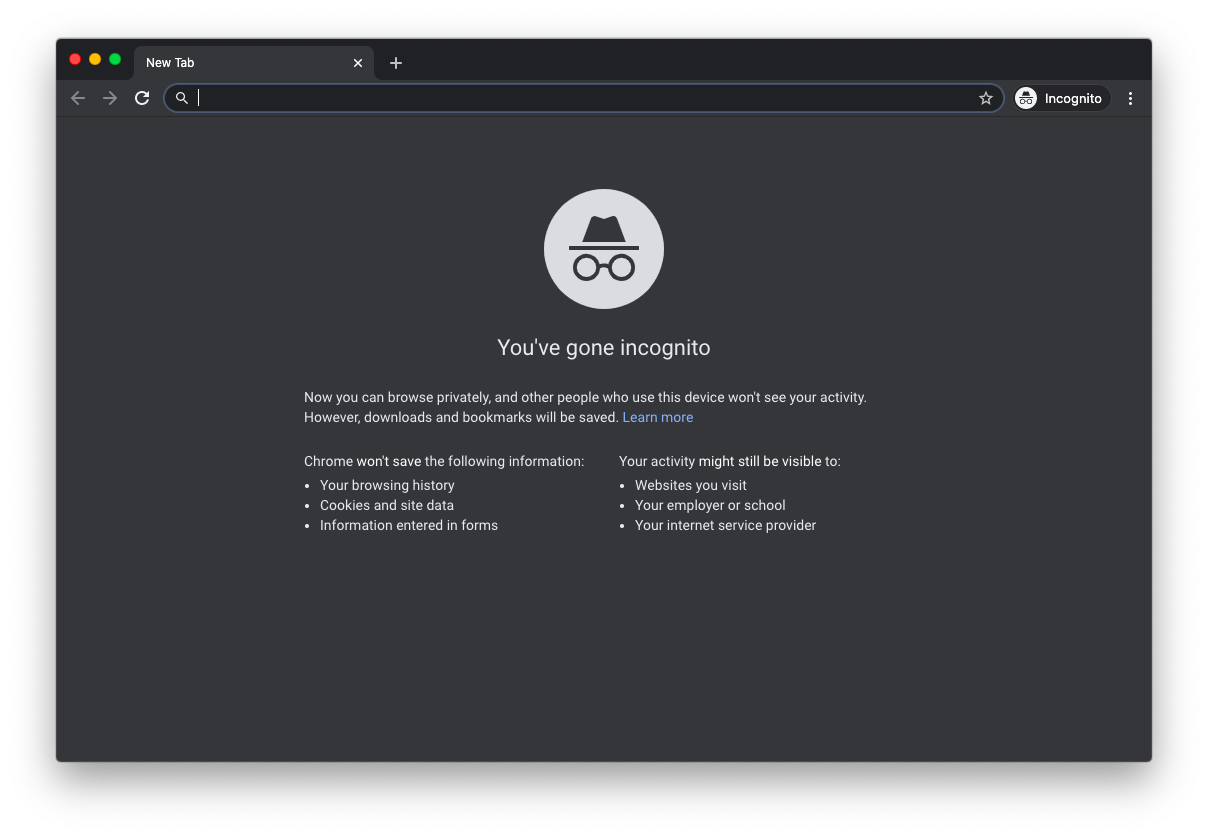 Google Chrome incognito window mode Mac
