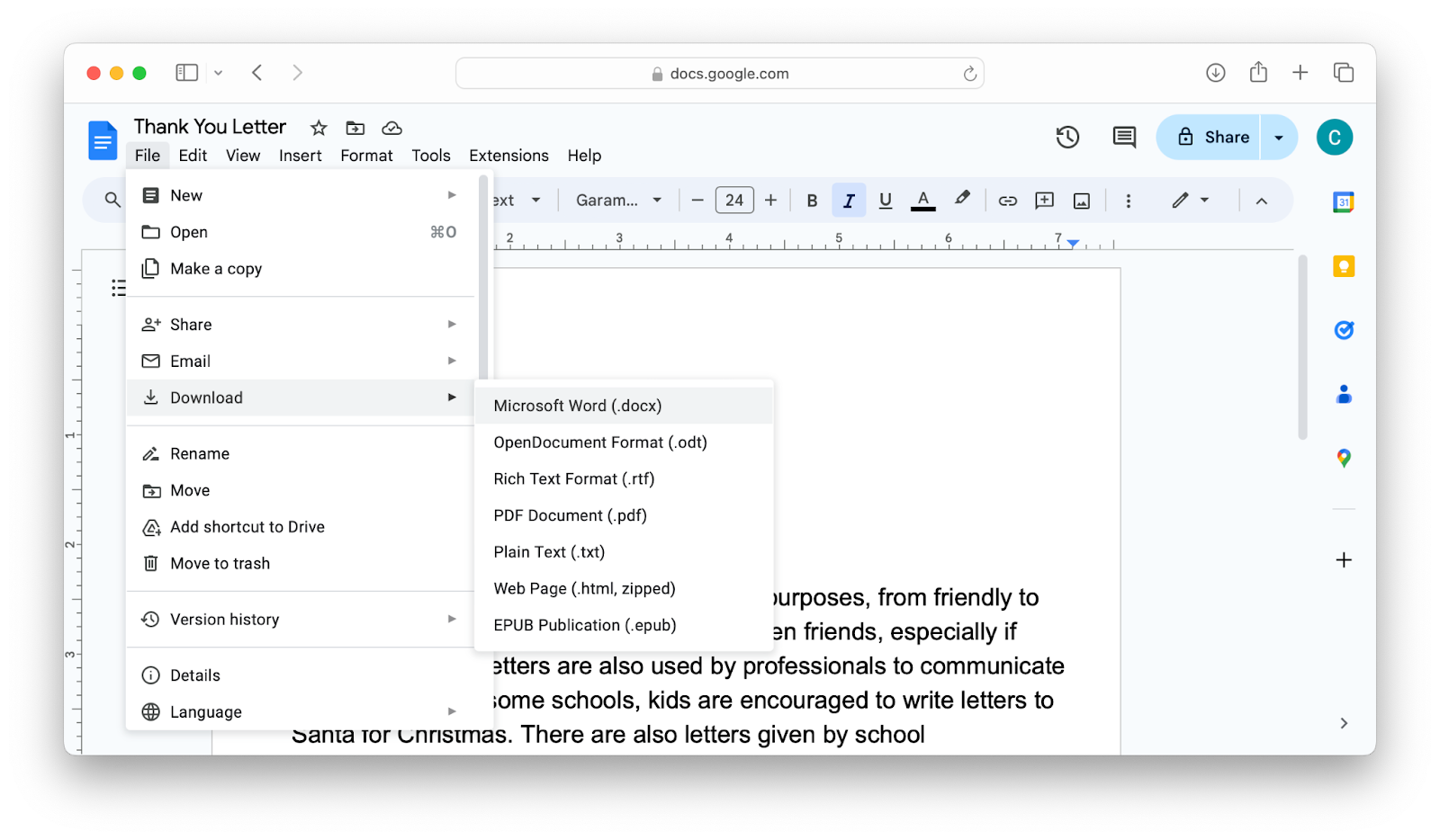 google docs microsoft word export