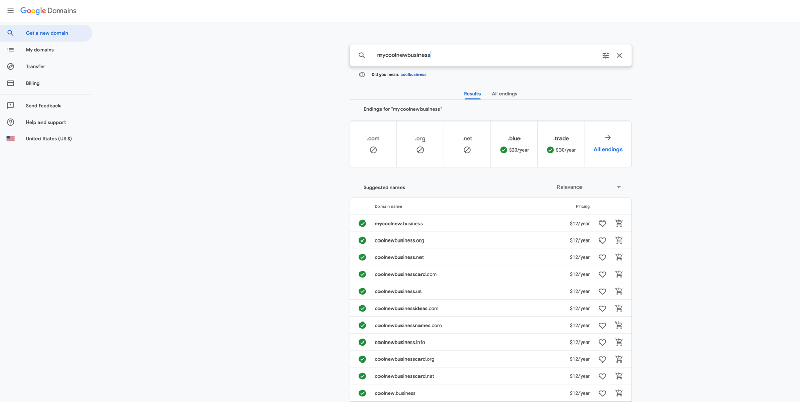 Google domain name choosing