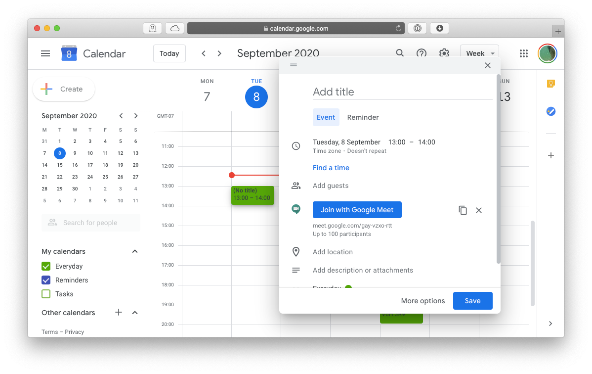 Google Meet calendar invite Mac