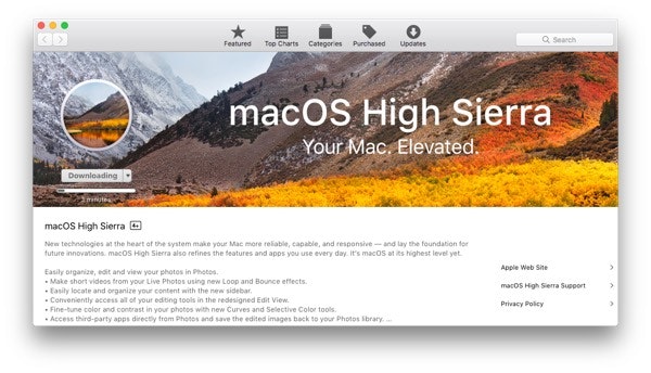 High Sierra downloading