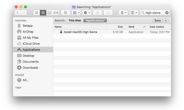 Find High Sierra installer in Application folder
