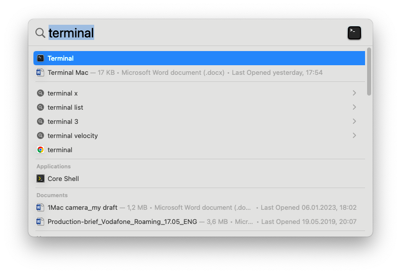 how to find terminal on mac using spotlight