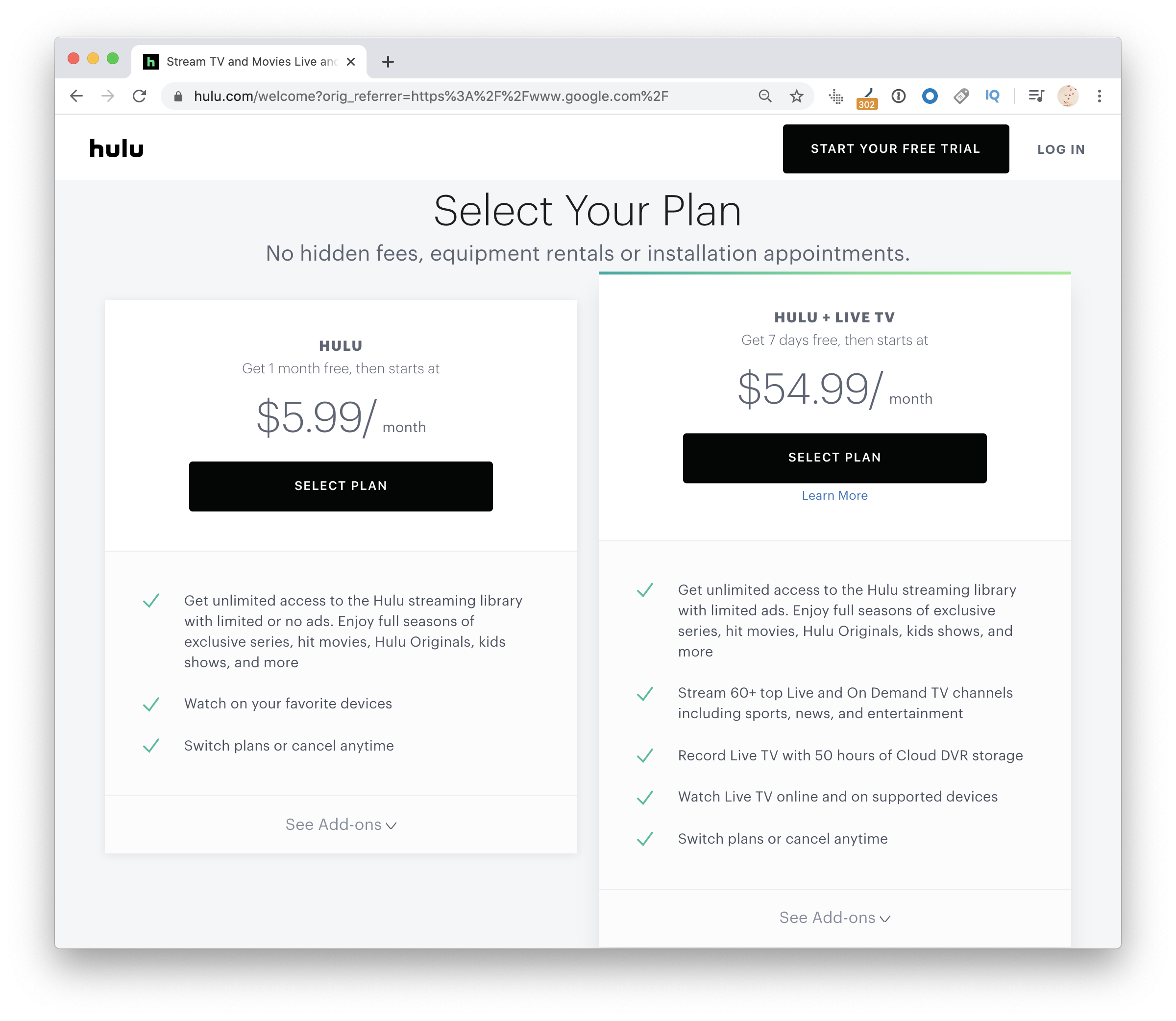 Hulu pricing plans