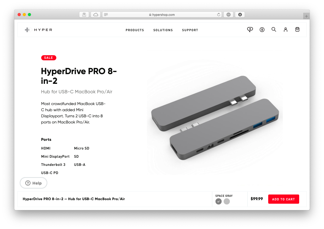 HyperDrive 8-in-2 USB-C hub Mac