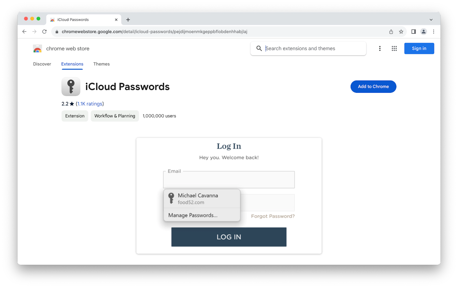 iCloud Passwords Chrome extension