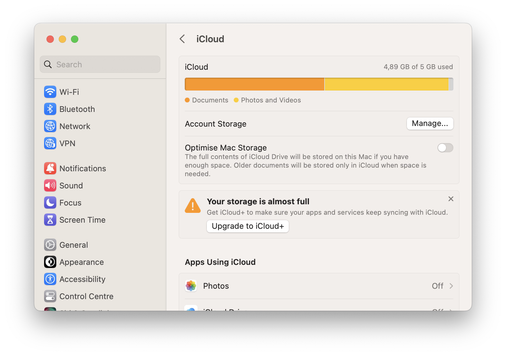 check iCloud storage space on Mac