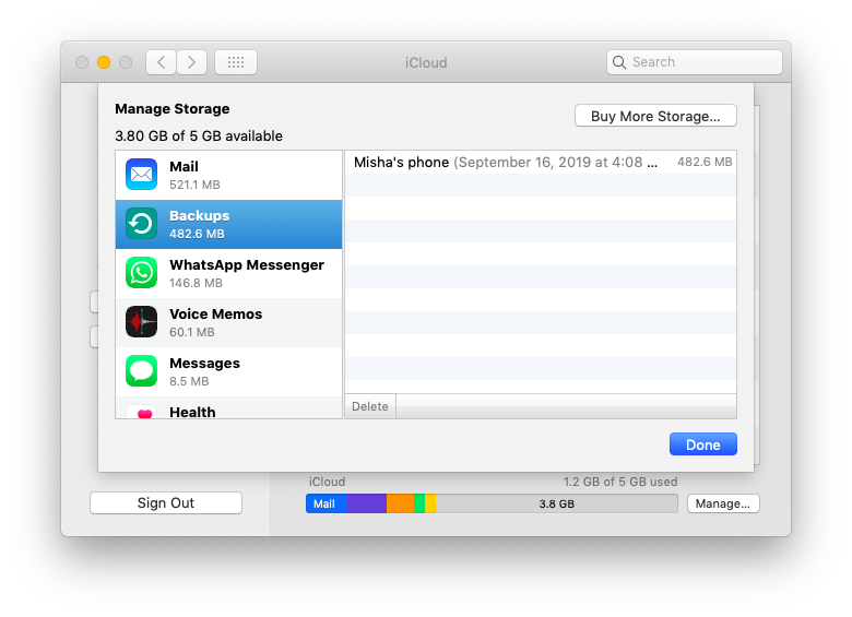 iCloud storage backup devices Mac