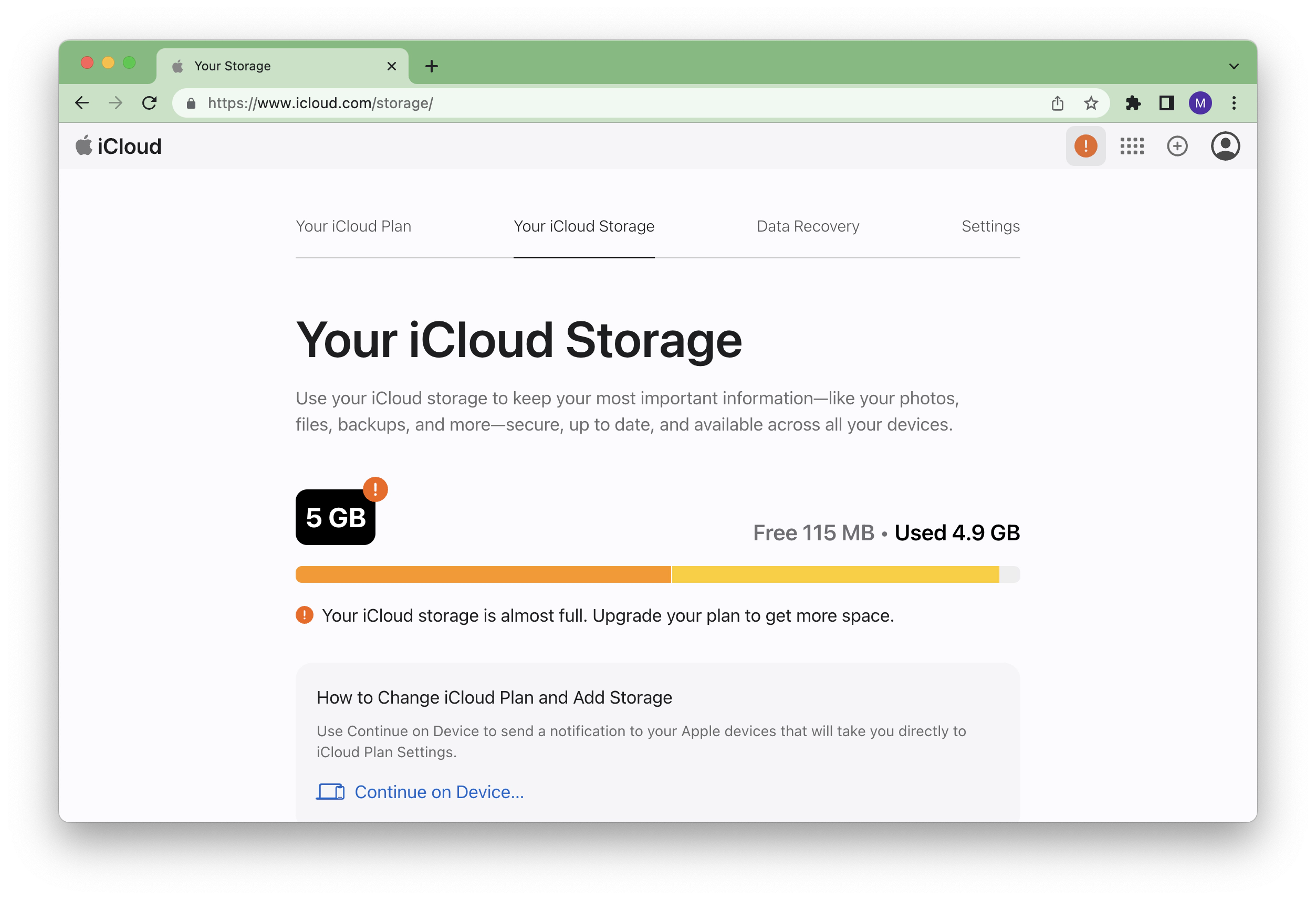 check iCloud Storage on web