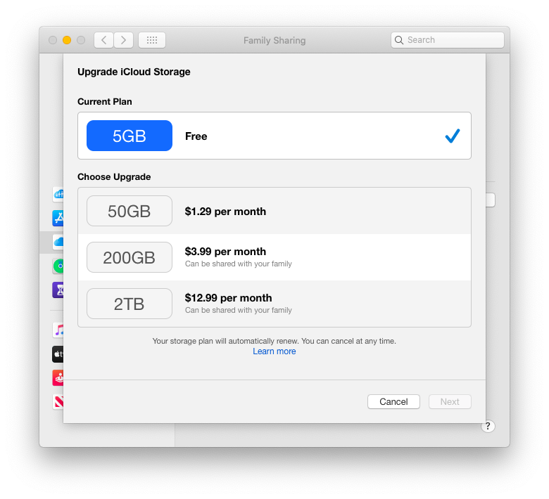 iCloud storage sharing Apple Family