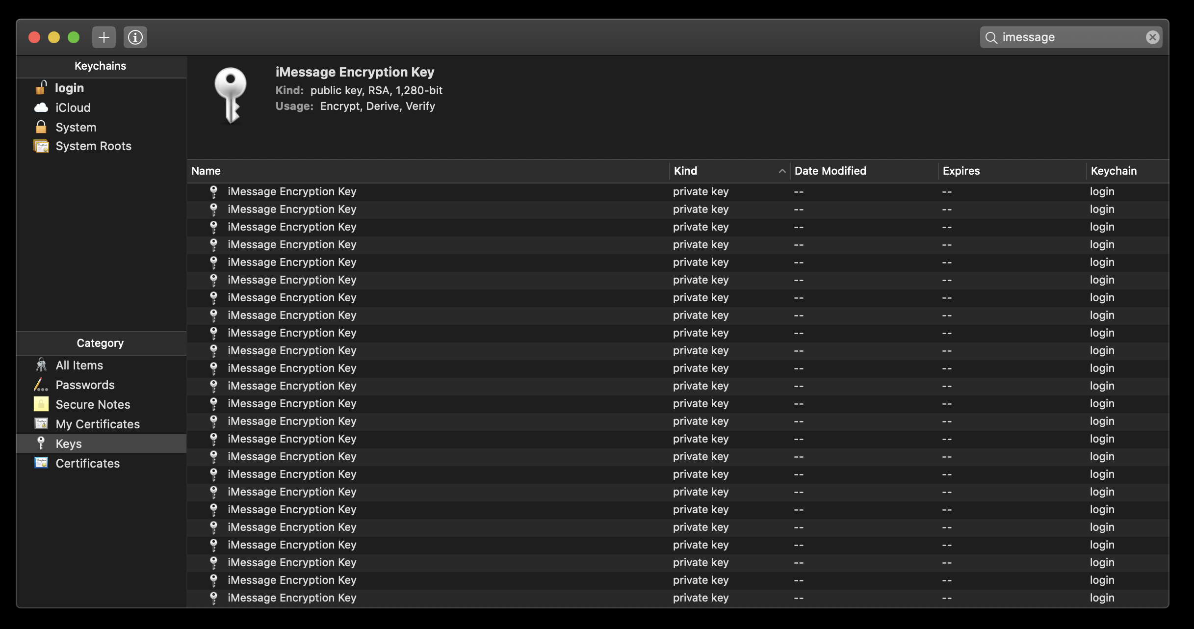 imessage Keychain Access mac